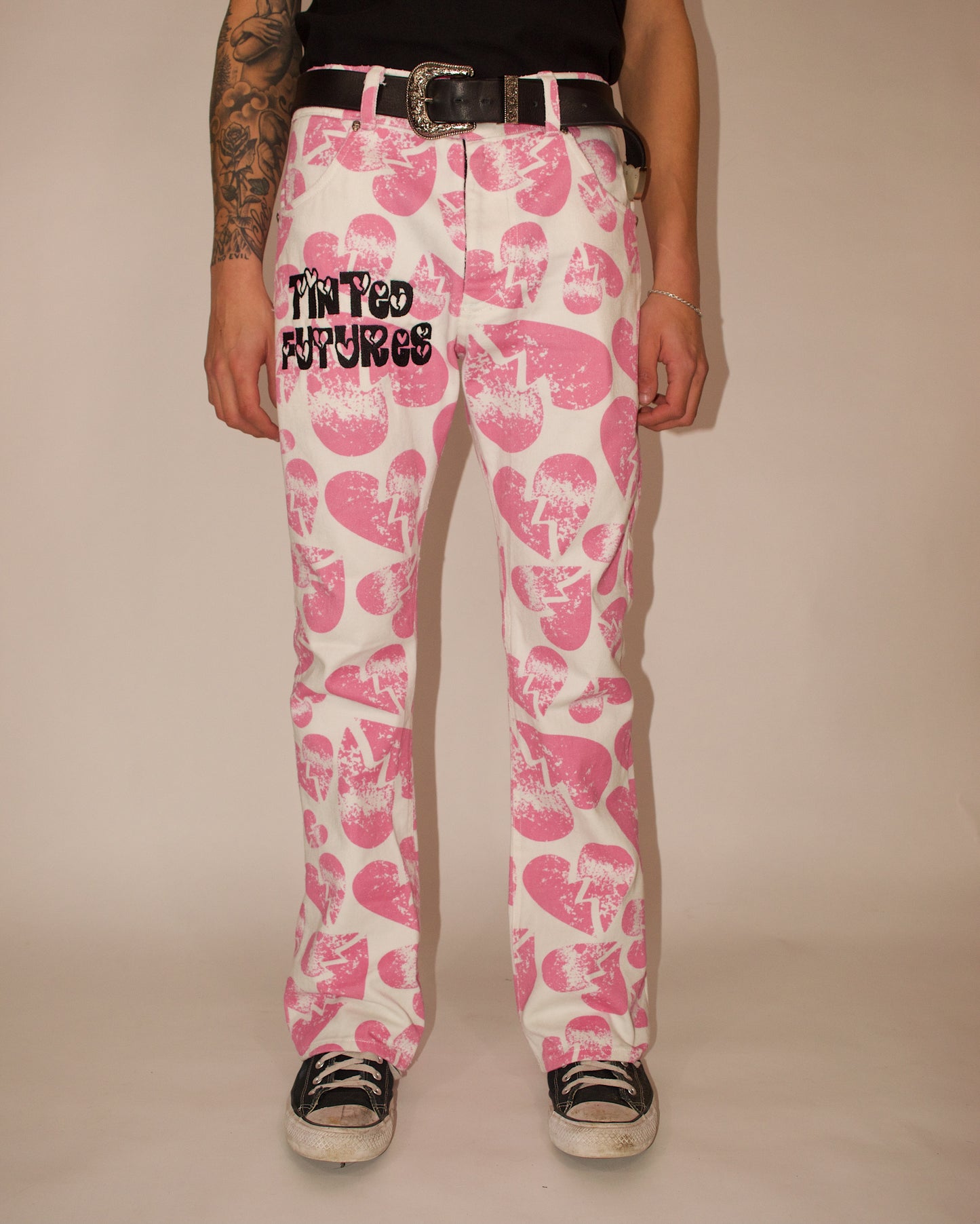 Heartbreaker Denim Pants in White/Pink