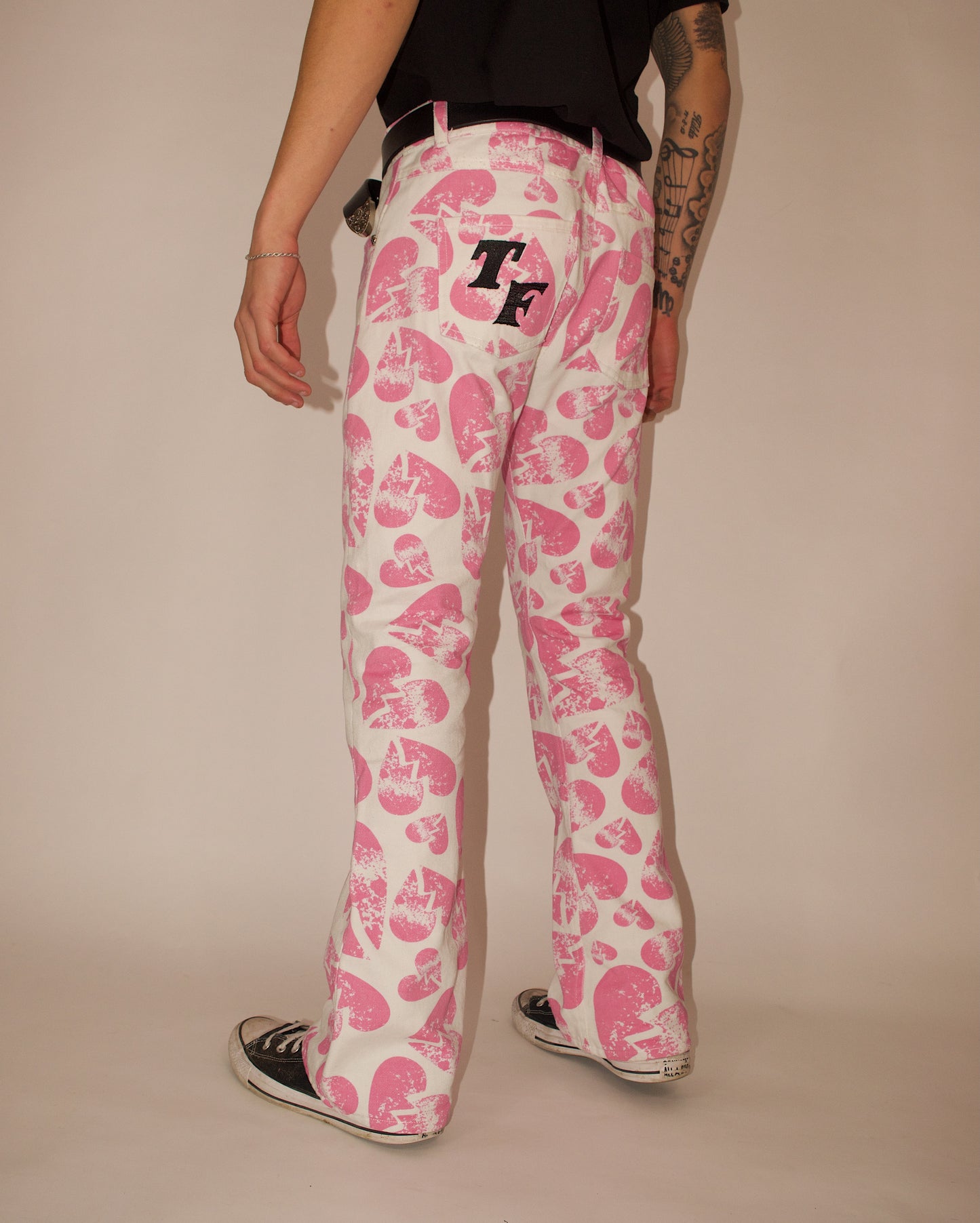 Heartbreaker Denim Pants in White/Pink
